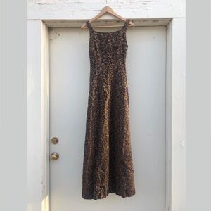 Sleeveless Long Brown Dress with Gold Accents, Square Neck